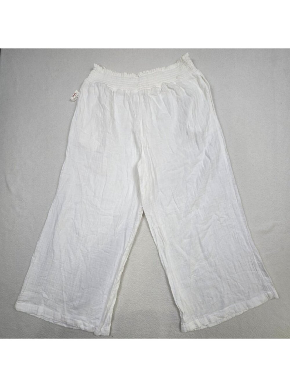 Japna Large Wide Leg 100% Cotton Sleepwear Pants White Elastic Waist Lounge - Picture 4 of 5